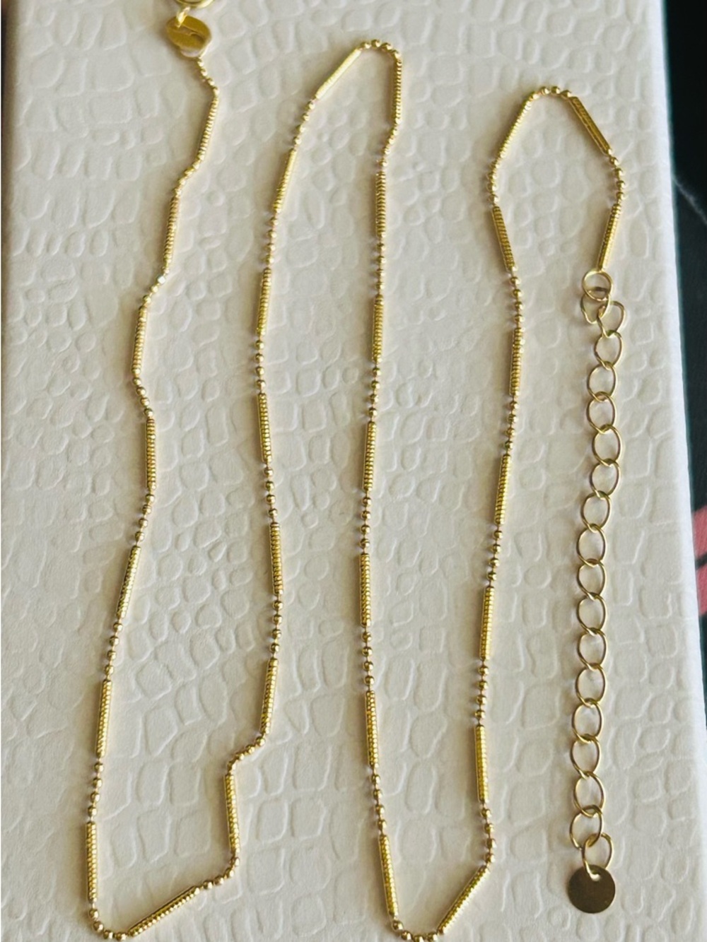 18K Japan Gold Delicate Beaded Bamboo Necklace ✨ 17.5”